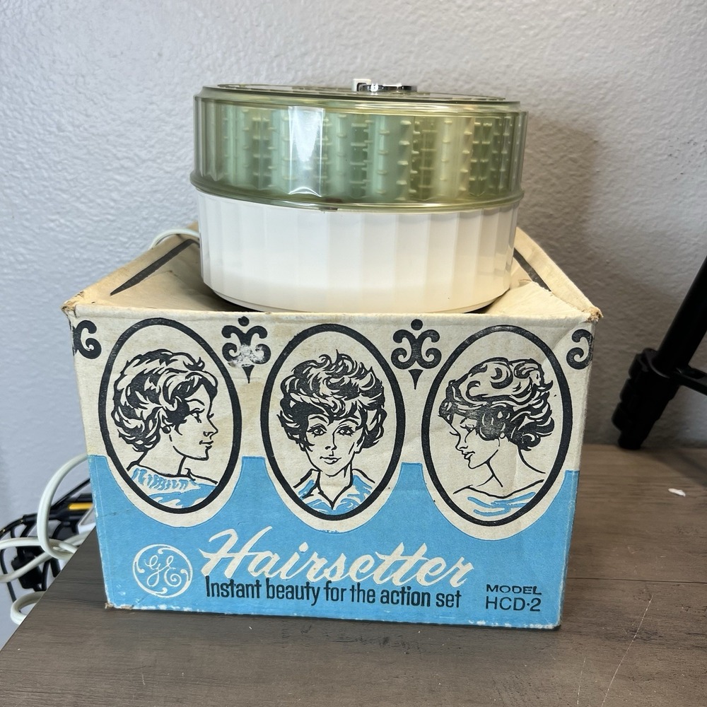 Vintage 70's GE Hairsetter Model HCD-2 w/ Box & Manual Made in Italy Clean Works
